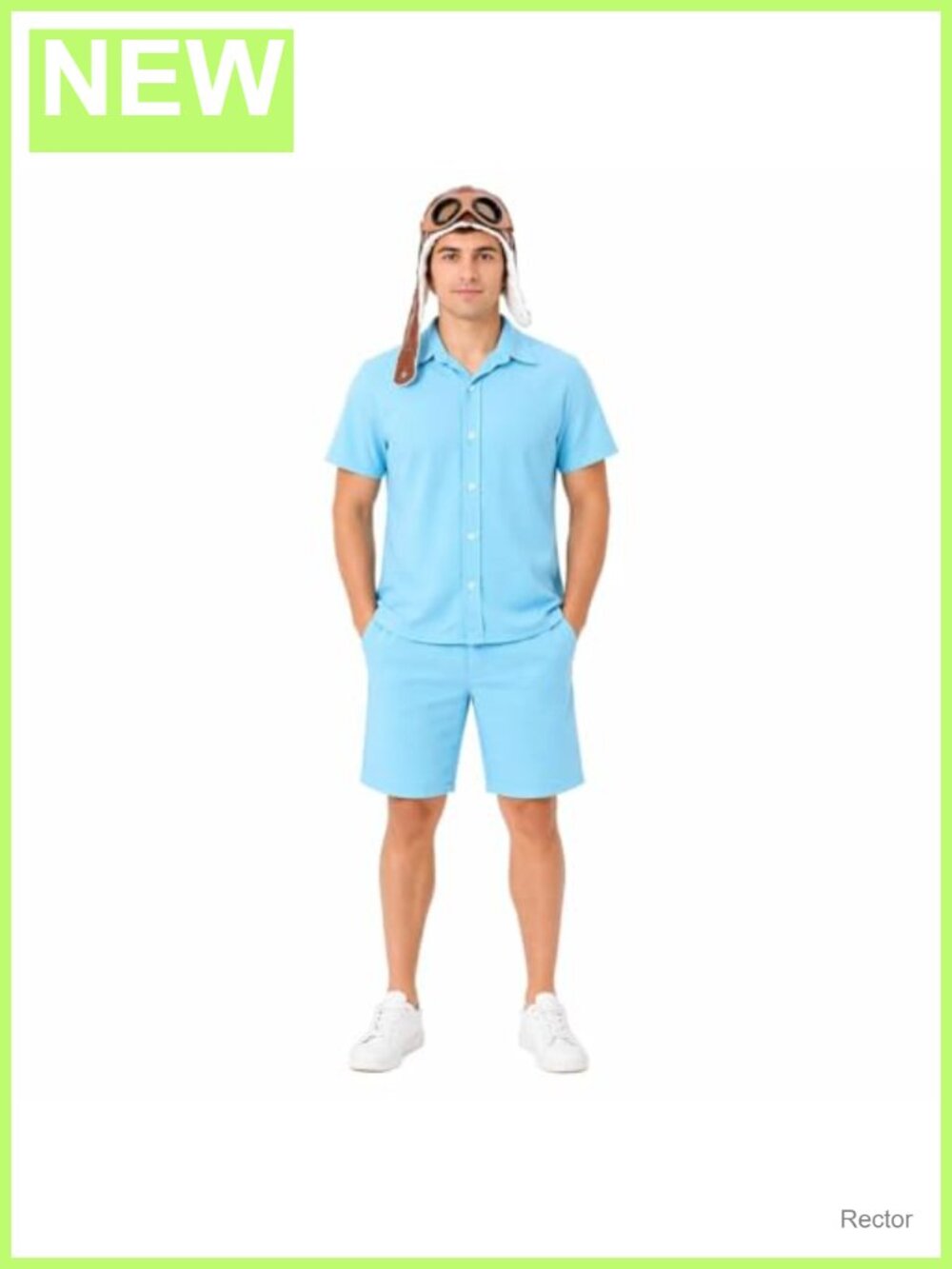 Adult Men's Aviator Costume Set 3 Piece Pilot Outfit Hat Shirt Shorts